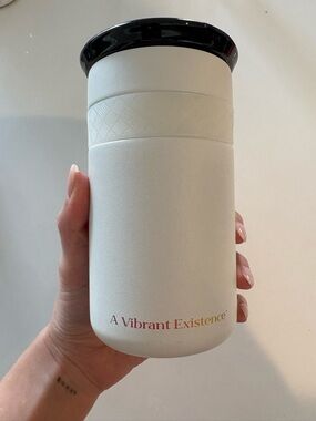 A Vibrant Existence KROMA White Travel Tumbler with Black Lid